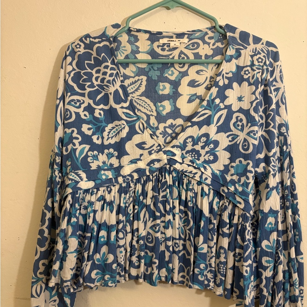 O'Neill Blue and White Floral Blouse